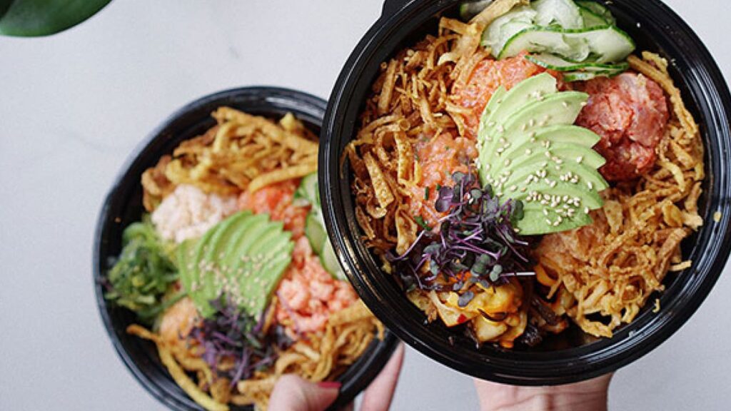 Two poke bowls next to one another